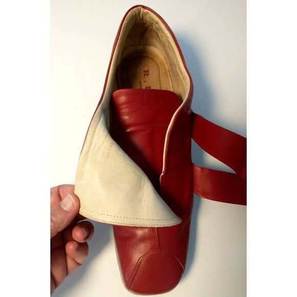 R.B.S. Womens Red Leather Low Top Trainers Fold Over Hook & Loop -  Size 9 (40) - Picture 8 of 10